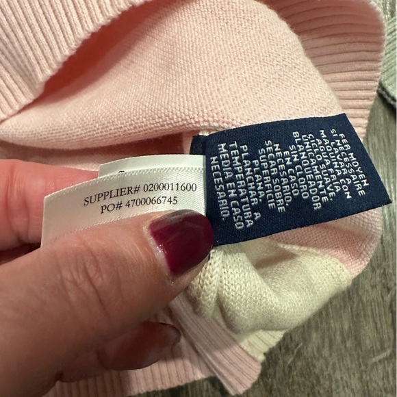 New Chaps Sweater Color Block Pink Gray Cotton Sz Large Preppy Feminine Classic - Picture 6 of 10